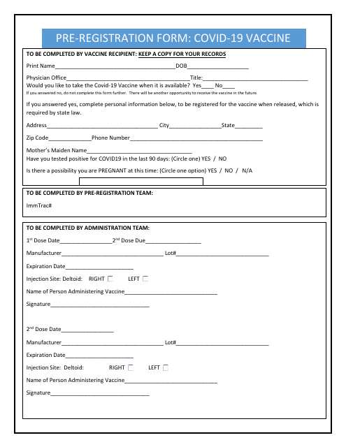Pre-registration Form: Covid-19 Vaccine