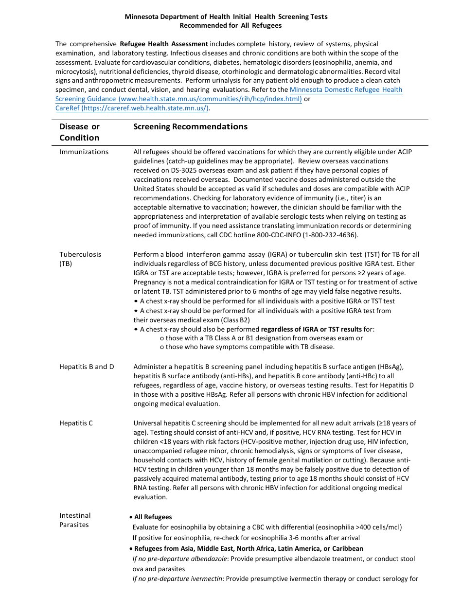 Minnesota Initial Refugee Health Assessment Form - Minnesota, Page 4