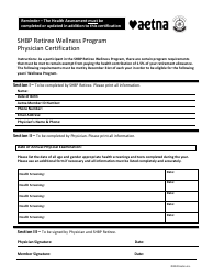 Document preview: Aetna Annual Physician's Certification - Shbp Retiree Wellness Program - New Jersey