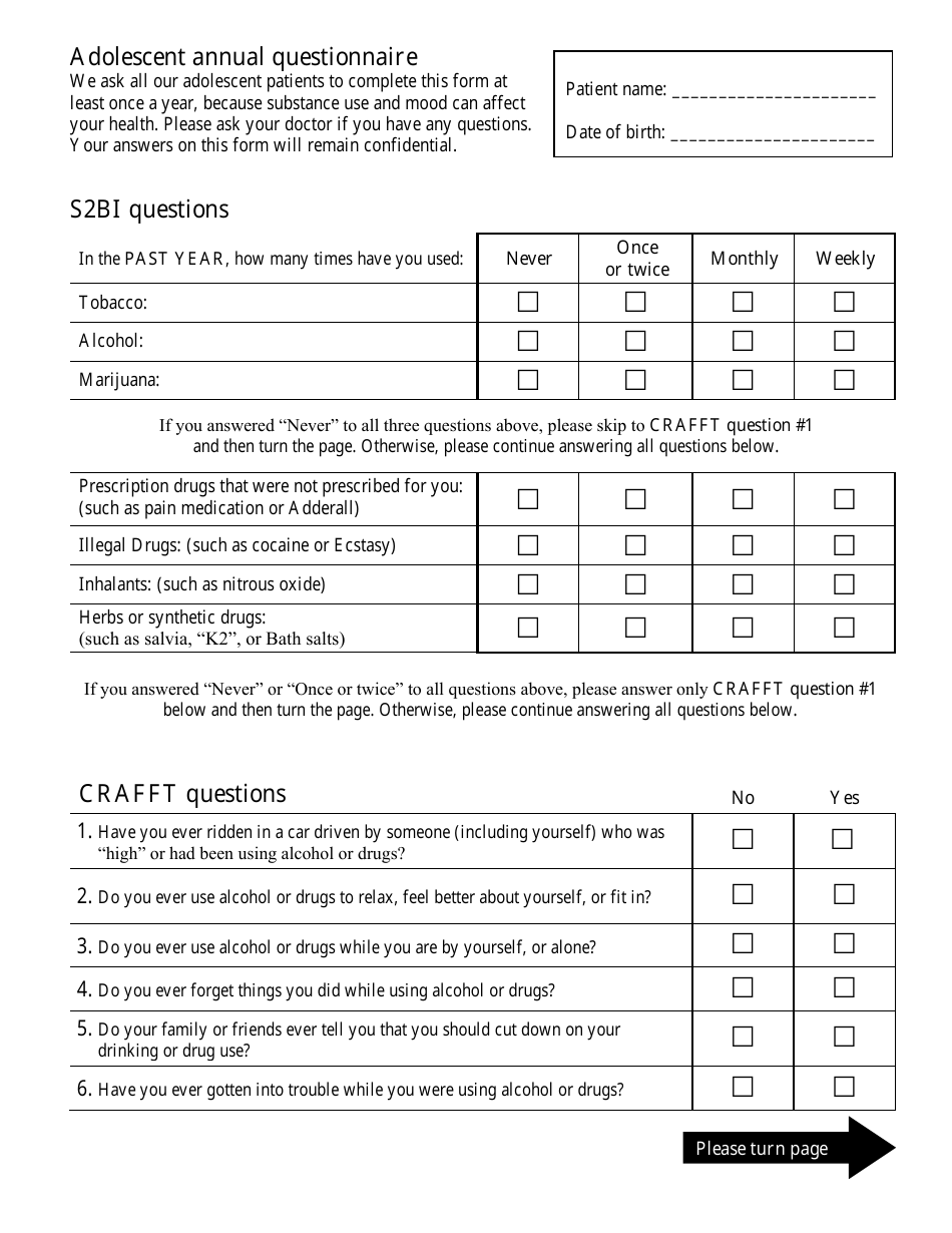 Adolescent Annual Questionnaire - Document Preview