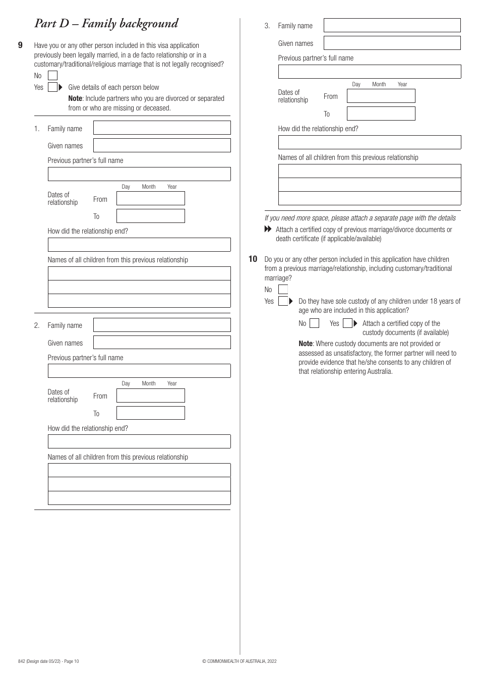 Form 842 Application for an Offshore Humanitarian Visa - Australia, Page 10