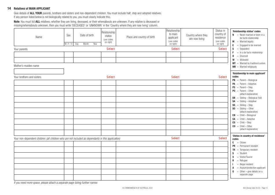 Form 842 Application for an Offshore Humanitarian Visa - Australia, Page 13