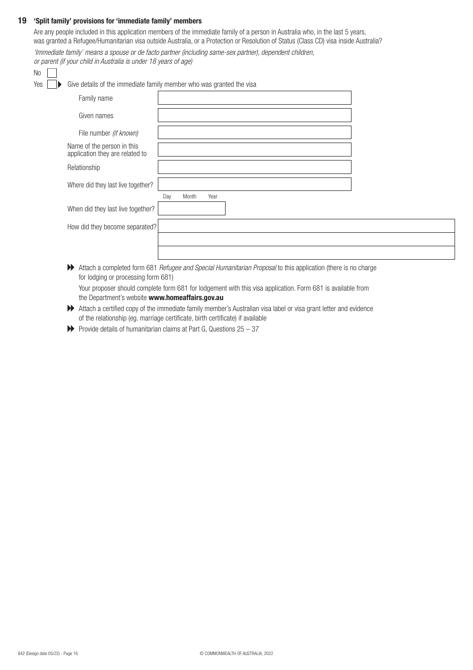 Form 842 Application for an Offshore Humanitarian Visa - Australia, Page 16
