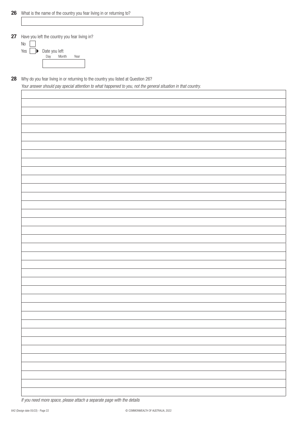 Form 842 Application for an Offshore Humanitarian Visa - Australia, Page 22