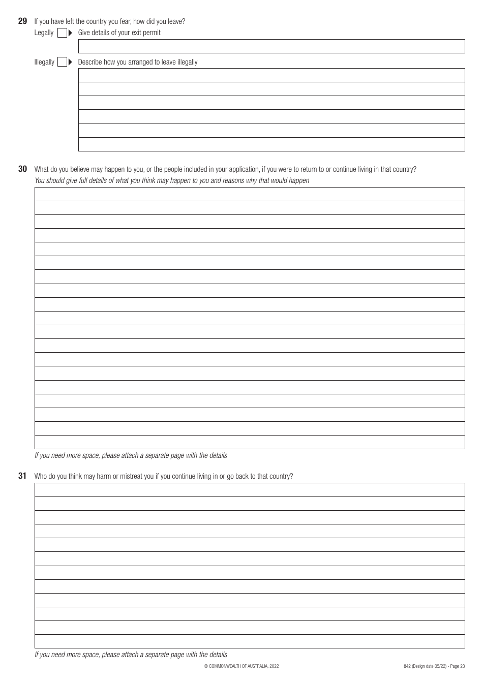 Form 842 Application for an Offshore Humanitarian Visa - Australia, Page 23