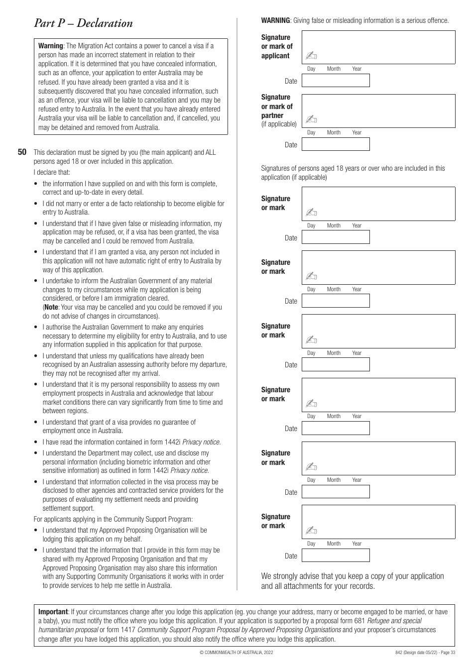 Form 842 Application for an Offshore Humanitarian Visa - Australia, Page 33
