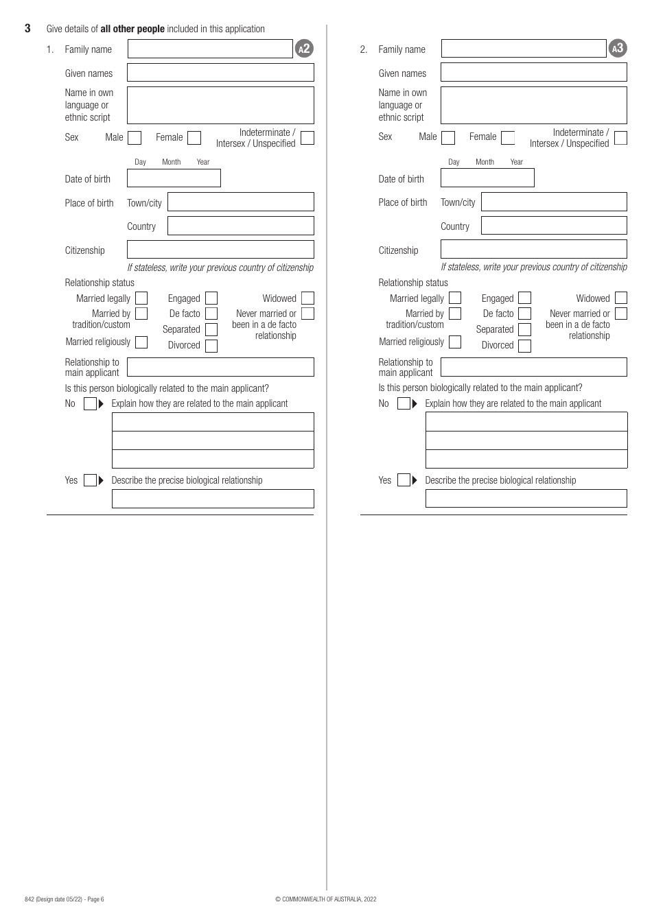 Form 842 Application for an Offshore Humanitarian Visa - Australia, Page 6