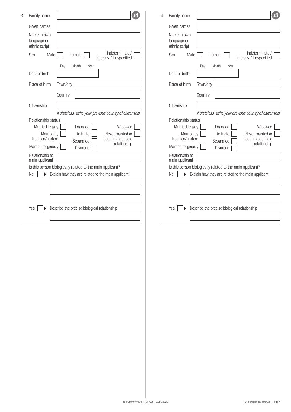 Form 842 Application for an Offshore Humanitarian Visa - Australia, Page 7