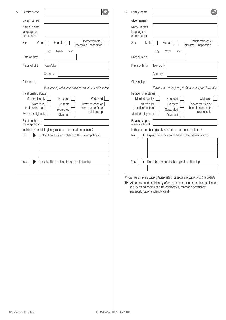 Form 842 Application for an Offshore Humanitarian Visa - Australia, Page 8