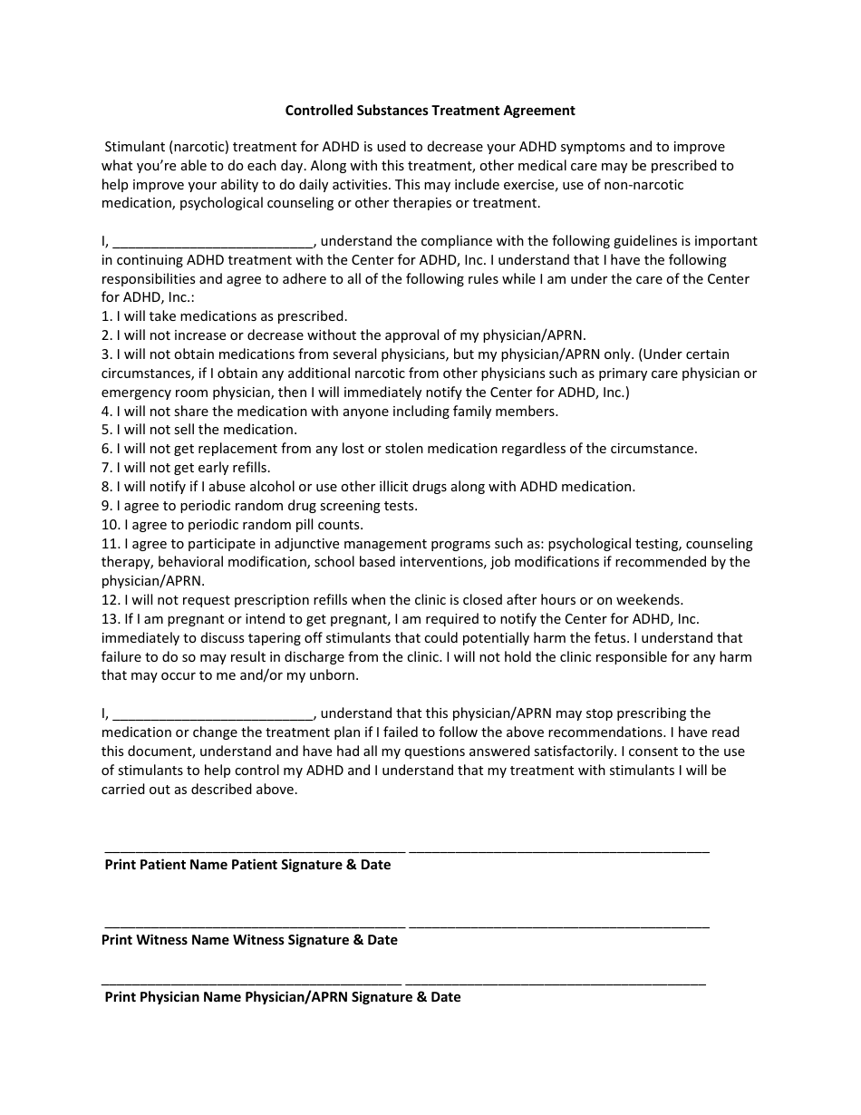 Controlled Substances Treatment Agreement Fill Out, Sign Online and