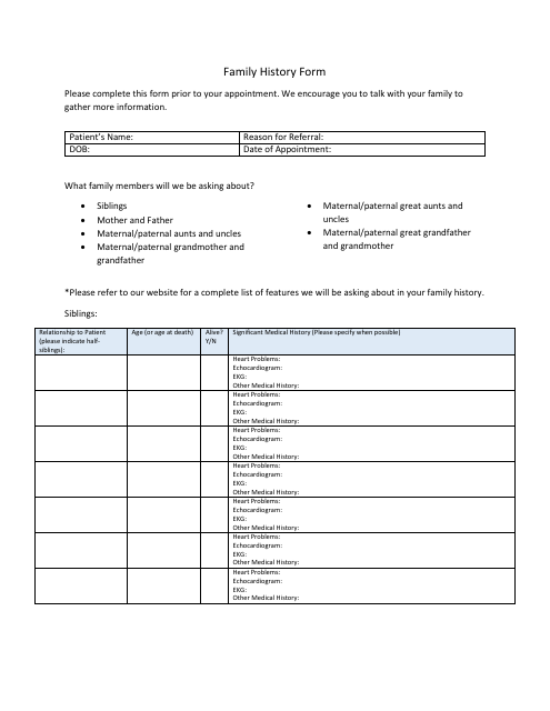 Family History Form Download Pdf