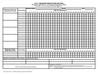 Document preview: Form BCAL-3267 Afc Resident Medication Record - Michigan