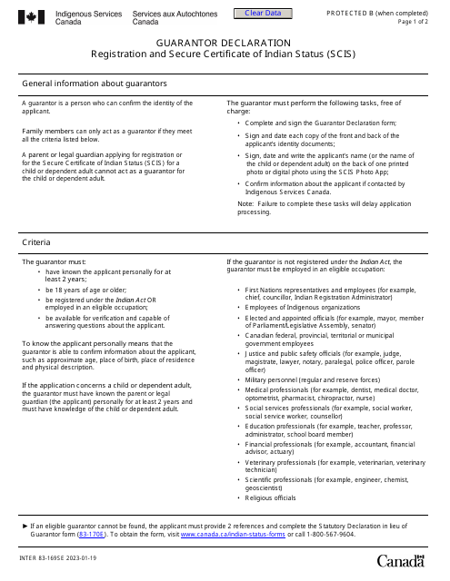 guarantor declaration form 83-169e