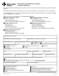Form 18020 Residential Adult Addiction Treatment Program Application - Alberta, Canada