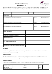 Document preview: Nursery Medication Form - Aston University