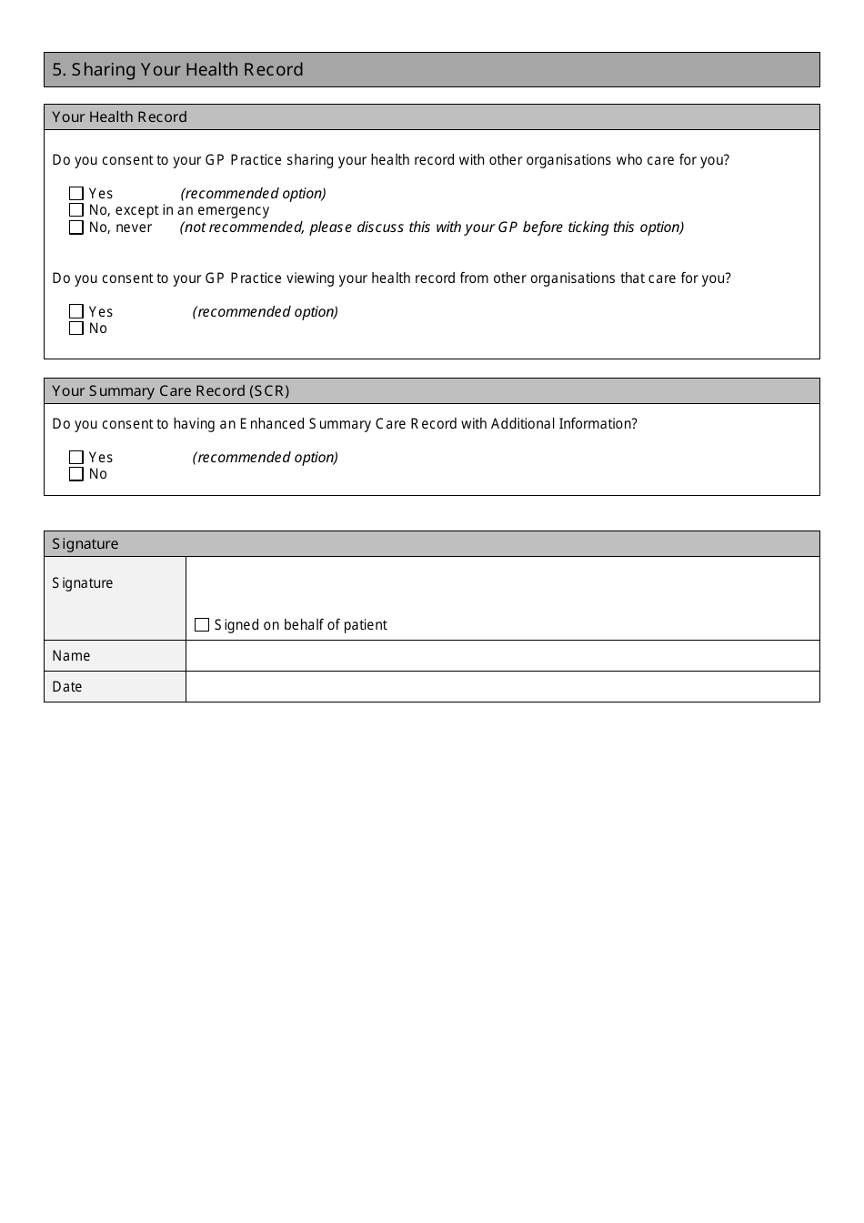 New Patient Registration Form - Adult - United Kingdom, Page 6