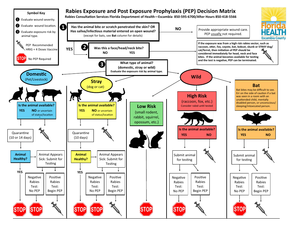 Rabies Exposure and Post Exposure Prophylaxis (Pep) Decision Matrix - Escambia County, Florida, Page 1