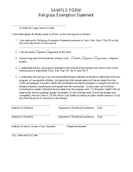 Document preview: Sample Religious Exemption Statement - Connecticut