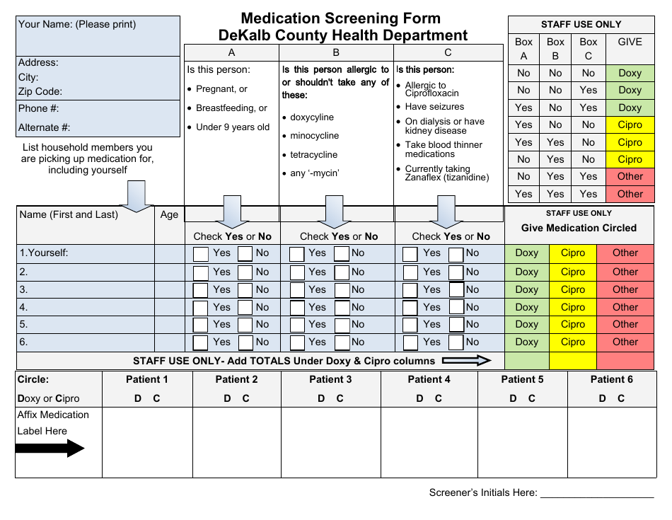 Medication Screening Form - DeKalb County, Illinois, Page 1