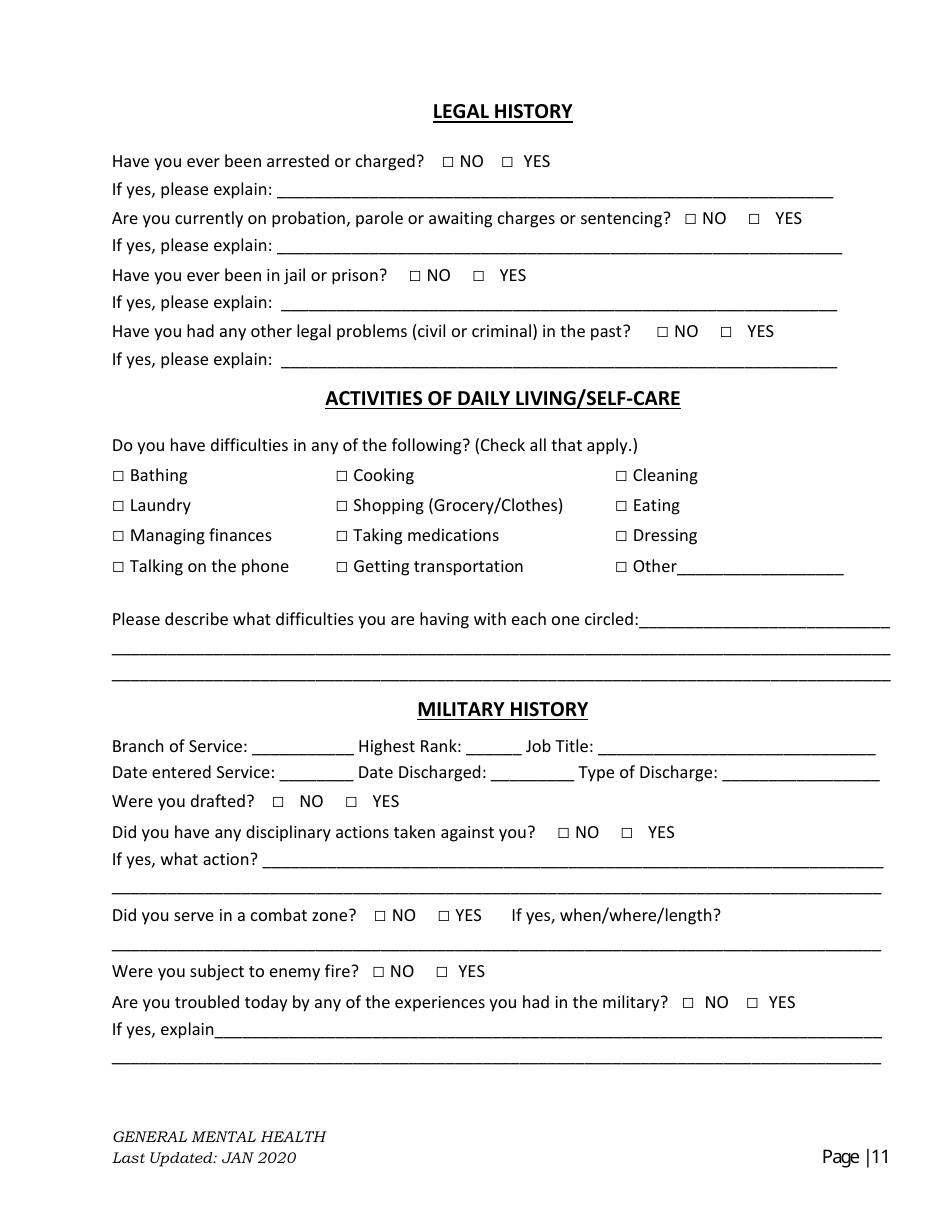 General Mental Health Intake, Page 11