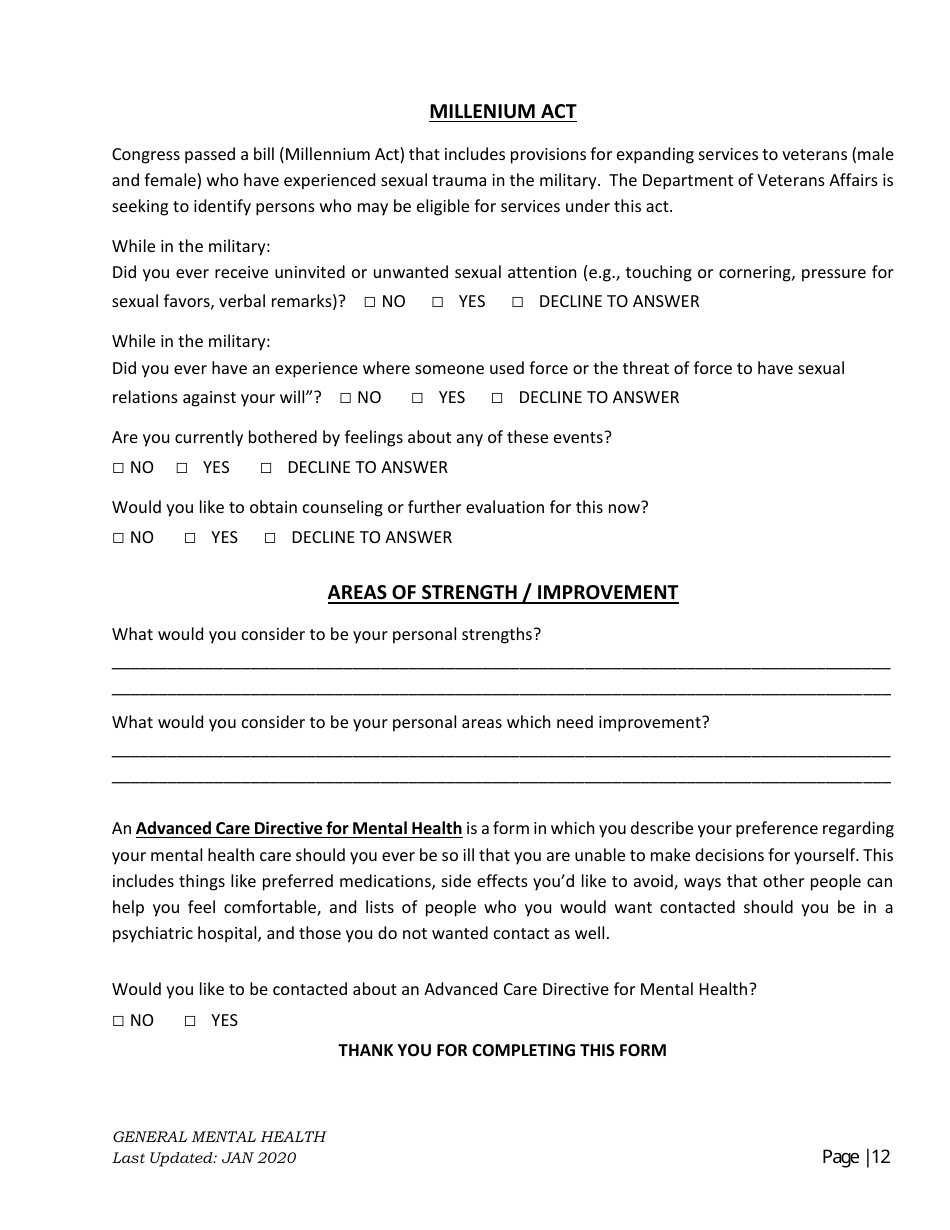 General Mental Health Intake, Page 12