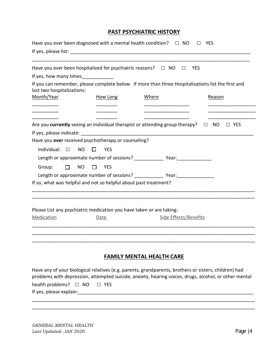 General Mental Health Intake, Page 4