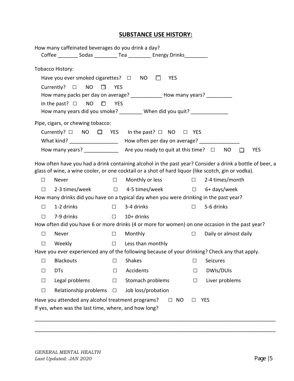 General Mental Health Intake, Page 5