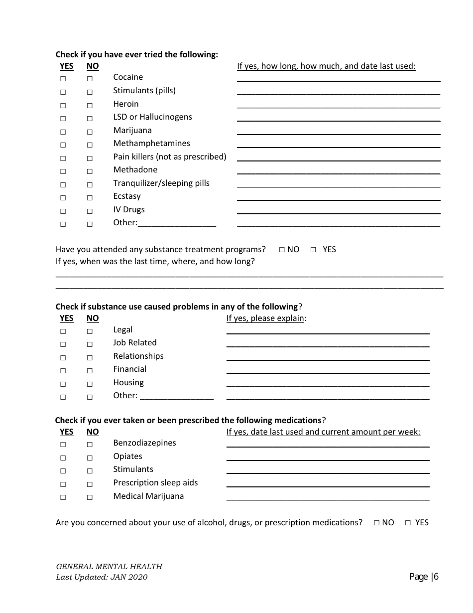 General Mental Health Intake, Page 6