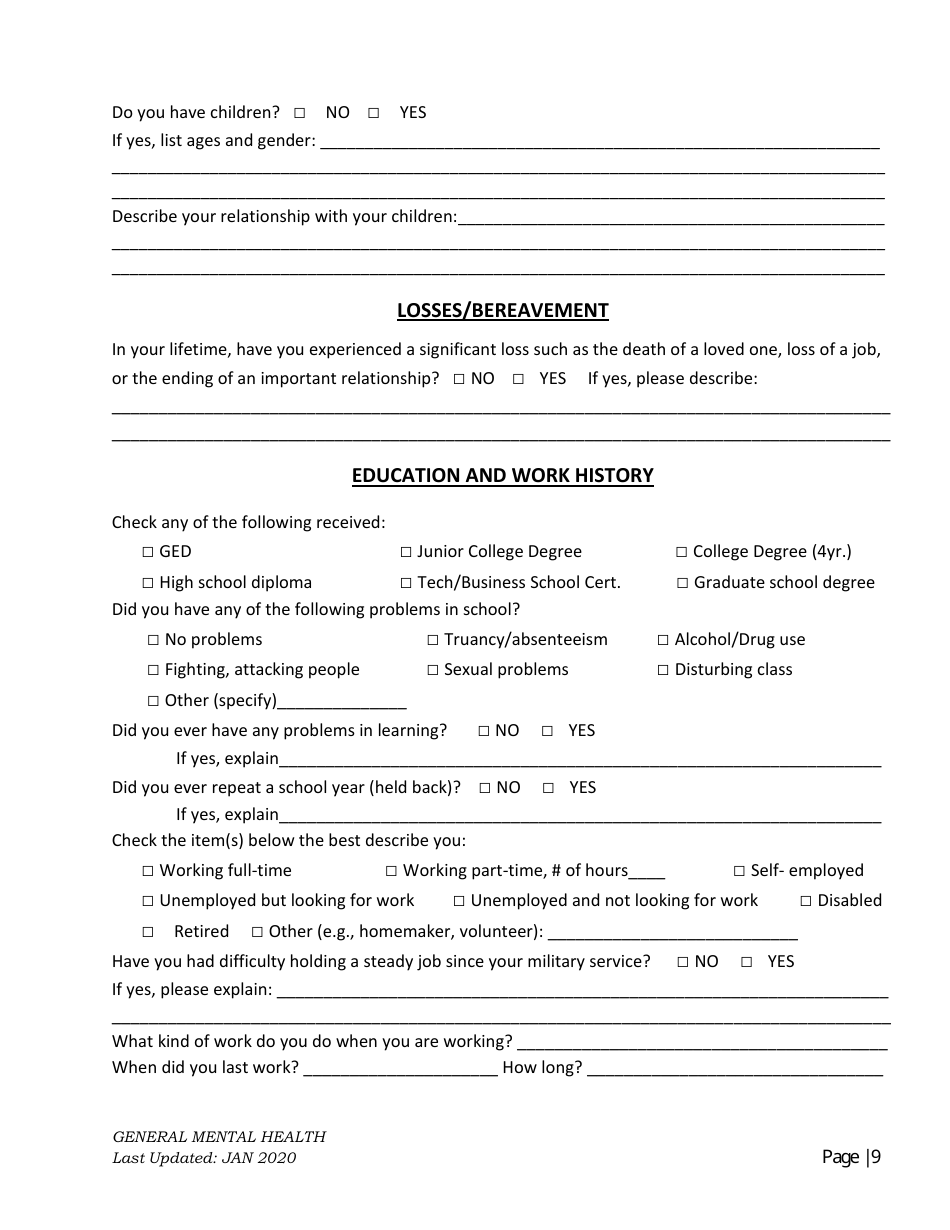 General Mental Health Intake, Page 9