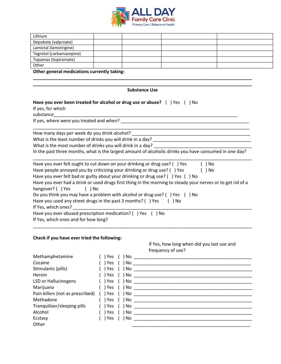 Mental Health Intake Form - All Day Family Care Clinic, Page 3