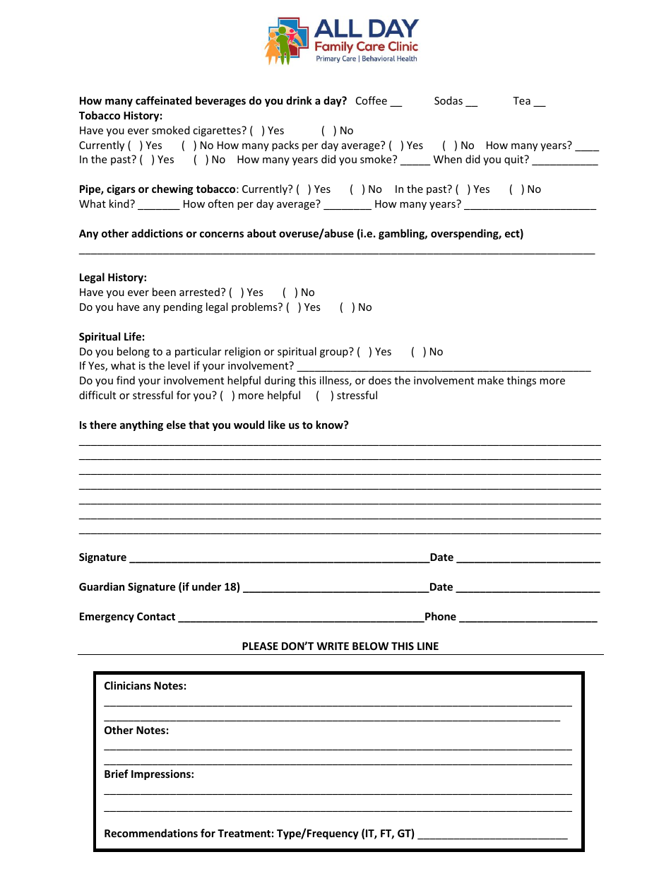 Mental Health Intake Form - All Day Family Care Clinic, Page 4