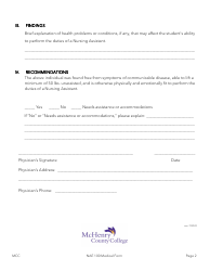 Basic Nursing Assistant Medical Form - Mchenry County College, Page 2