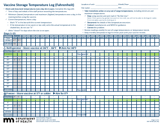 Document preview: Form 52504 Vaccine Storage Temperature Log (Fahrenheit) - Minnesota
