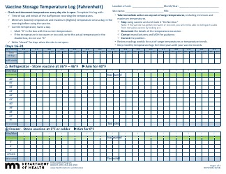 Form 52504 Vaccine Storage Temperature Log (Fahrenheit) - Minnesota, Page 2