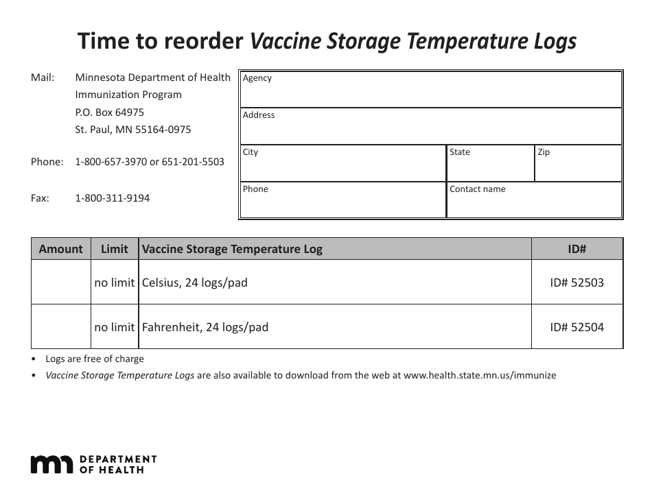 Form 52504 Vaccine Storage Temperature Log (Fahrenheit) - Minnesota, Page 3