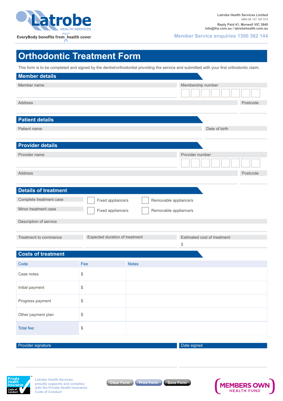 Orthodontic Treatment Form Latrobe Health Services Fill Out, Sign