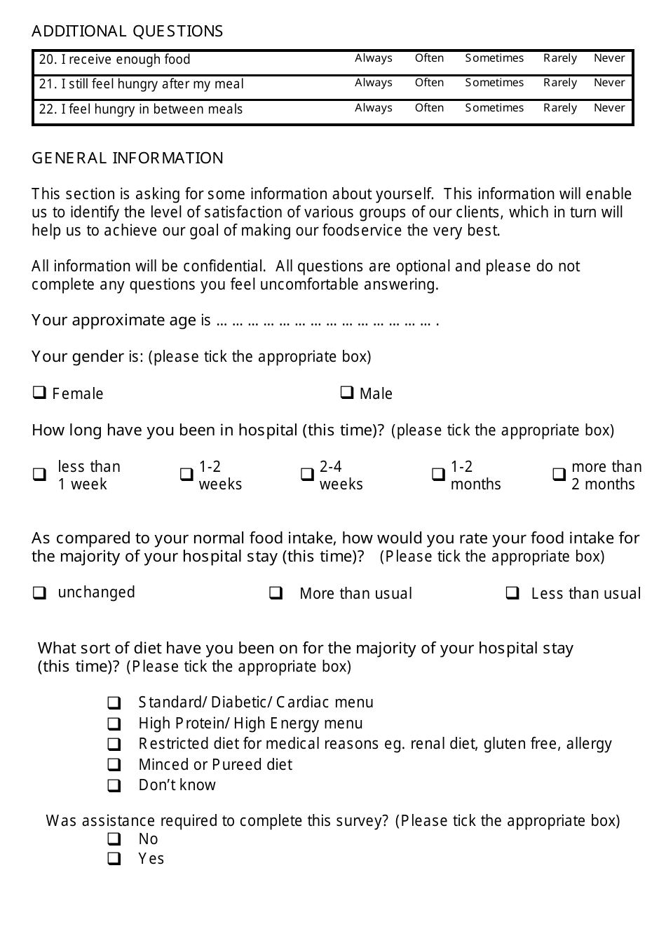 Hospital Foodservice Patient Satisfaction Survey Capra S, Wright O