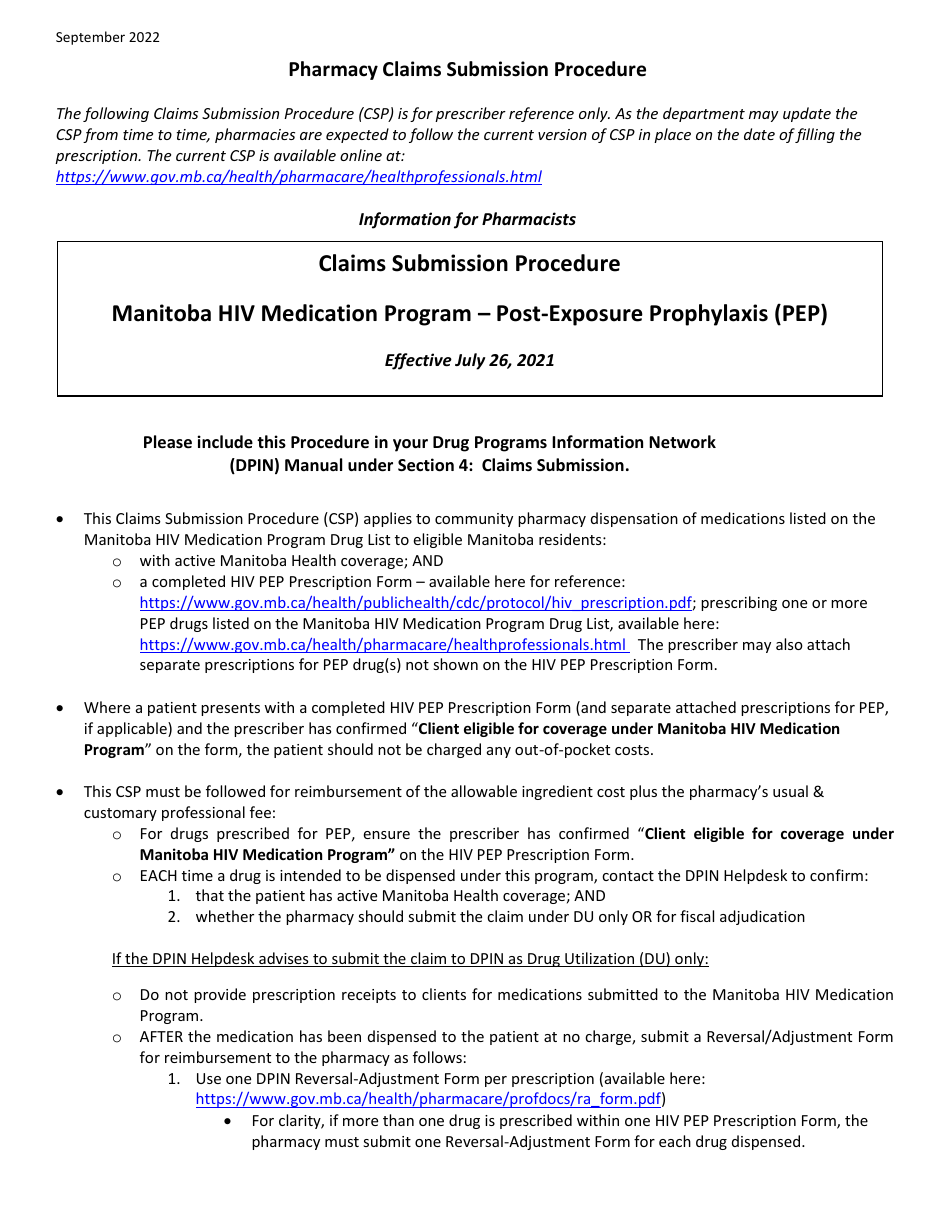 Medication Coverage and Prescription Form - Human Immunodeficiency Virus (HIV) Post-exposure Prophylaxis (Pep): Adult and Pediatric 13 Years and Older and Weighing at Least 30 Kg - Manitoba, Canada, Page 6