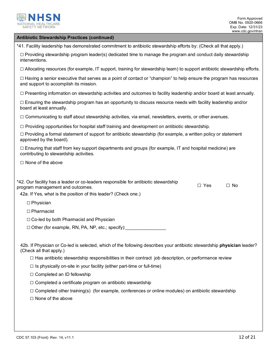 Form CDC57.103 Patient Safety Component - Annual Hospital Survey, Page 12