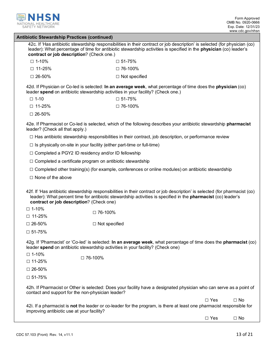 Form CDC57.103 Patient Safety Component - Annual Hospital Survey, Page 13