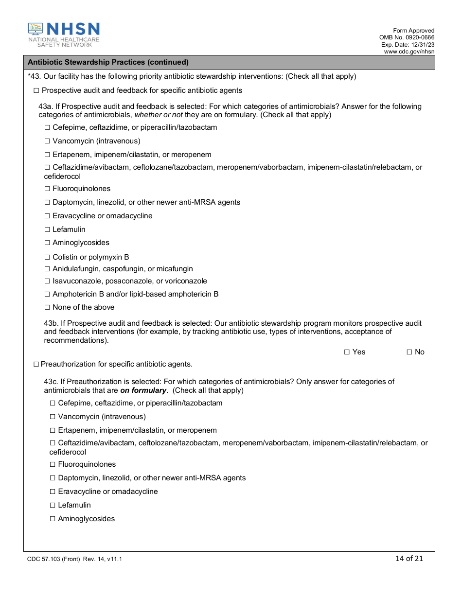 Form CDC57.103 Patient Safety Component - Annual Hospital Survey, Page 14