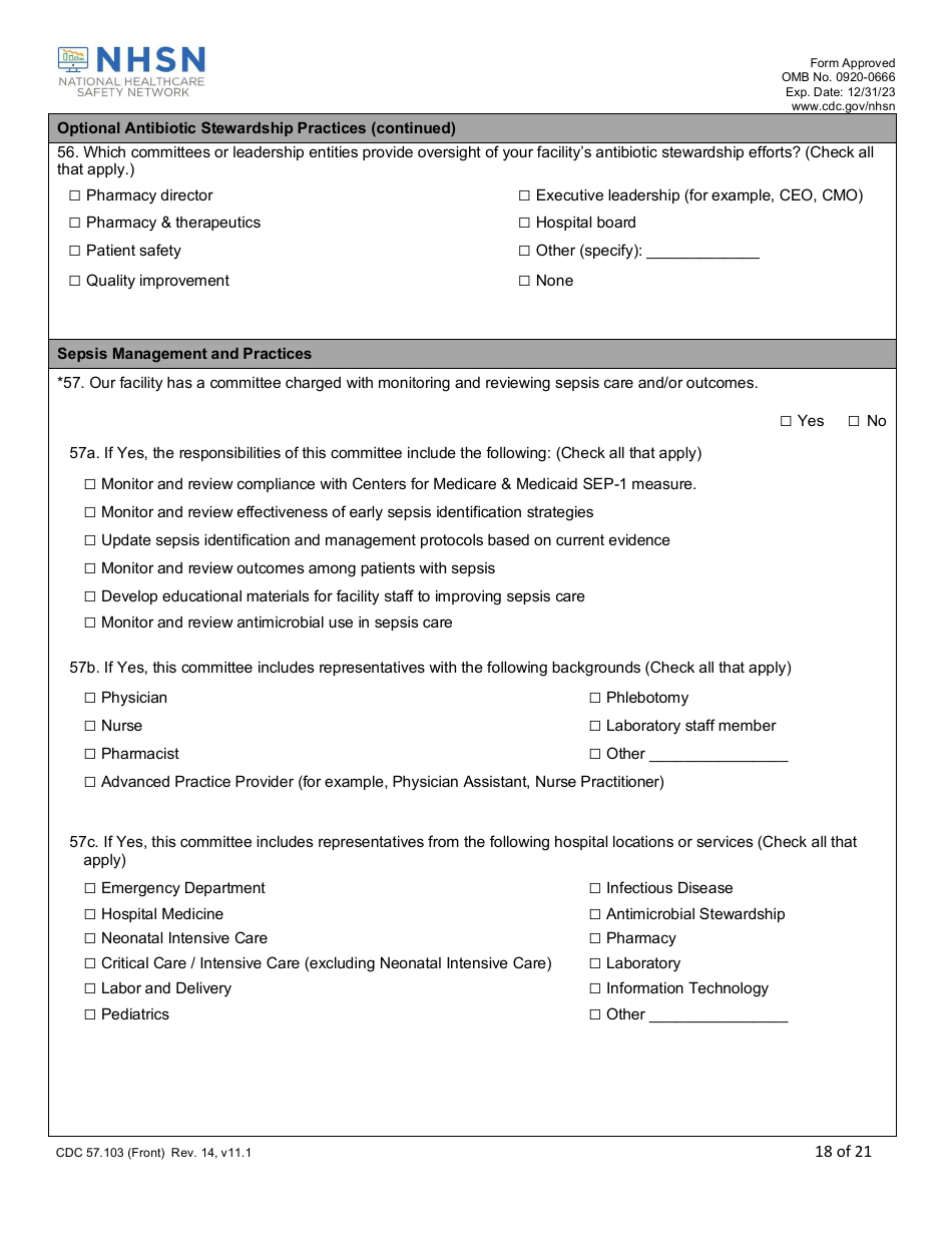 Form CDC57.103 Patient Safety Component - Annual Hospital Survey, Page 18