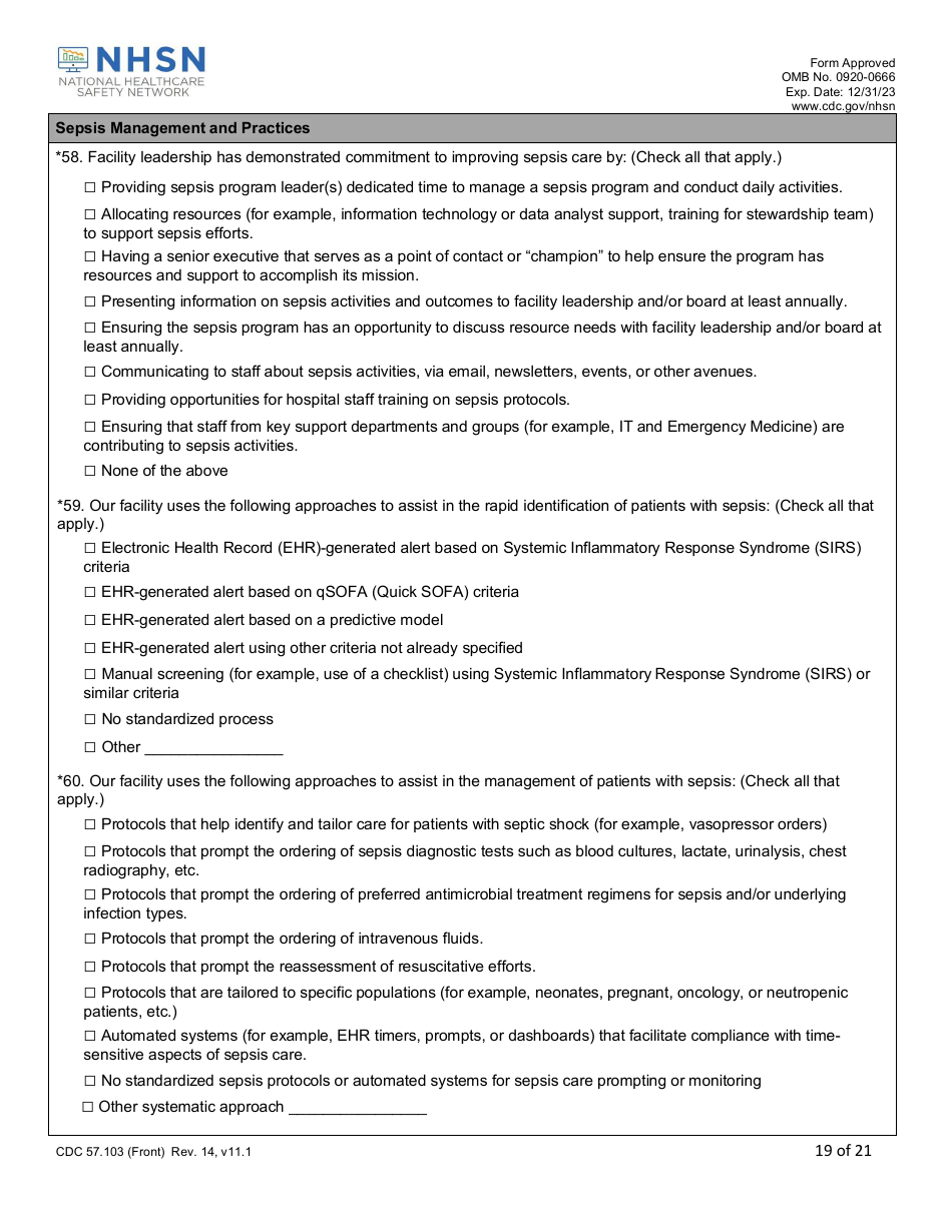 Form CDC57.103 Patient Safety Component - Annual Hospital Survey, Page 19