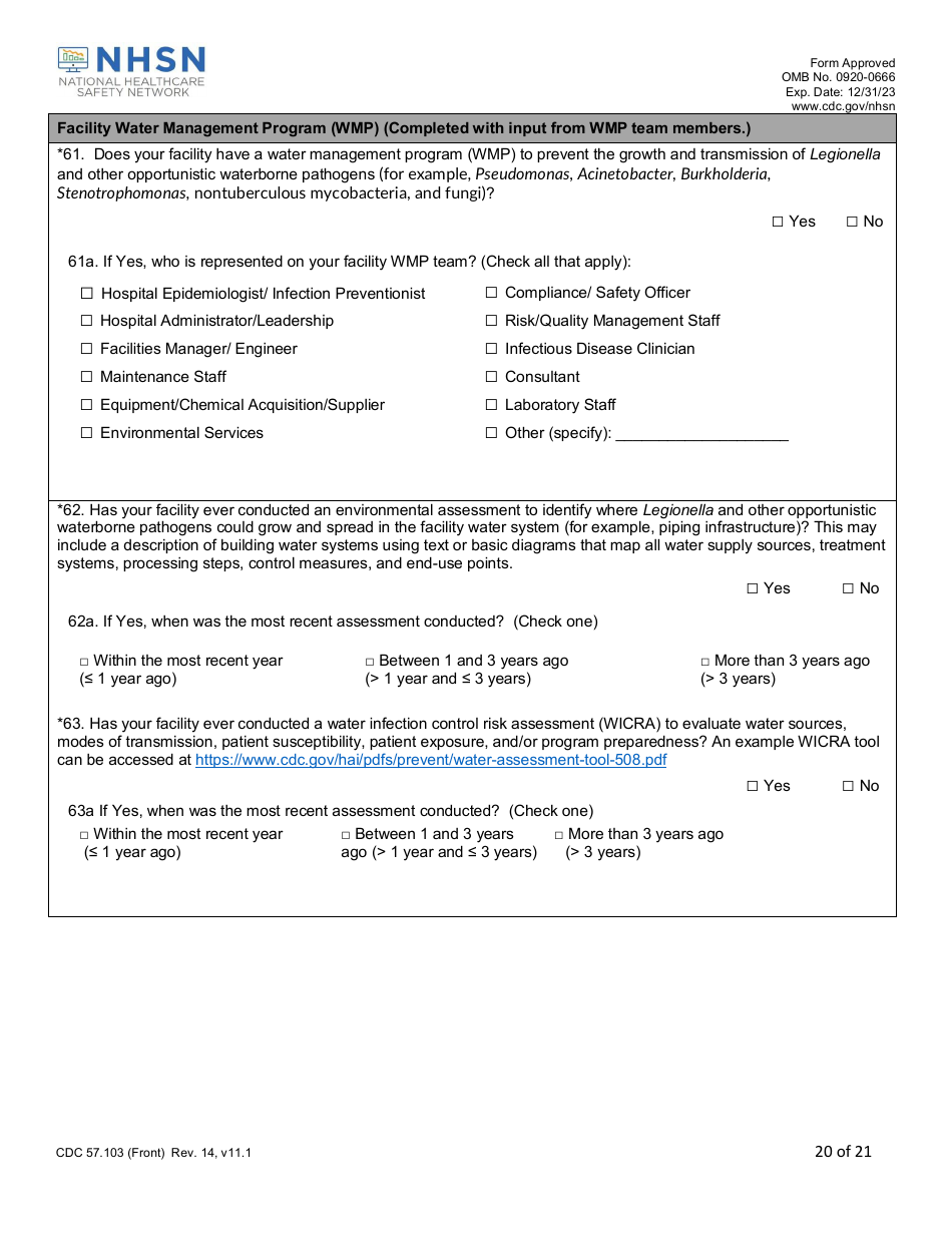 Form CDC57.103 Patient Safety Component - Annual Hospital Survey, Page 20