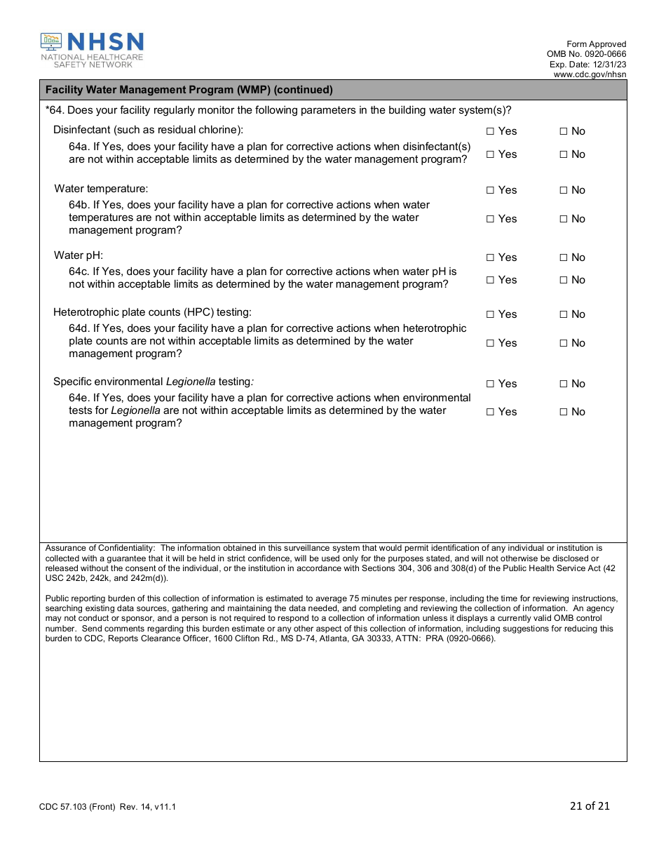 Form CDC57.103 Patient Safety Component - Annual Hospital Survey, Page 21