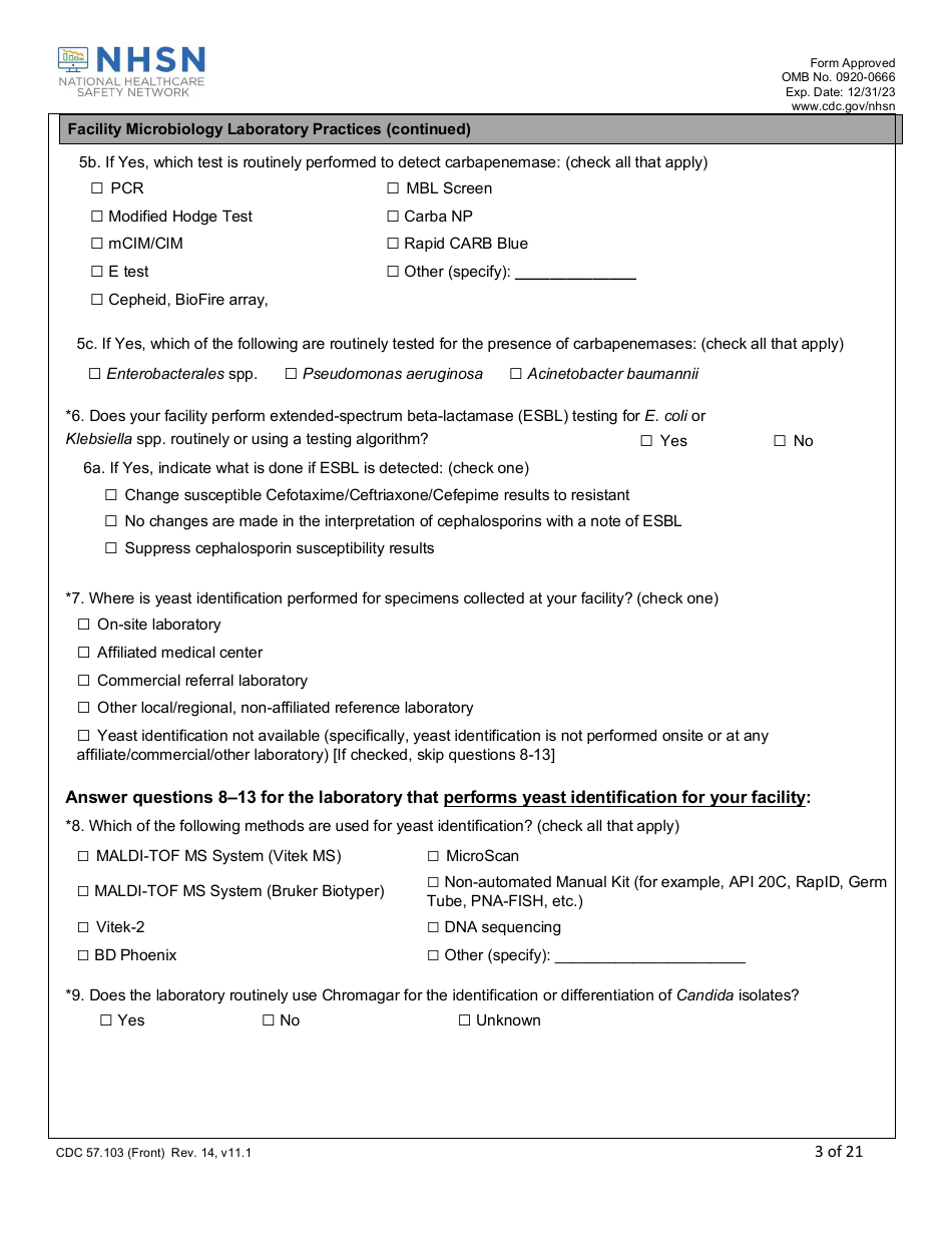 Form CDC57.103 Patient Safety Component - Annual Hospital Survey, Page 3