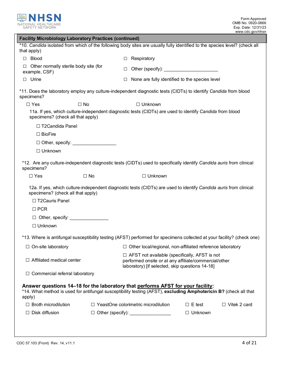 Form CDC57.103 Patient Safety Component - Annual Hospital Survey, Page 4