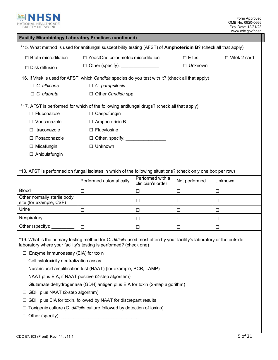 Form CDC57.103 Patient Safety Component - Annual Hospital Survey, Page 5