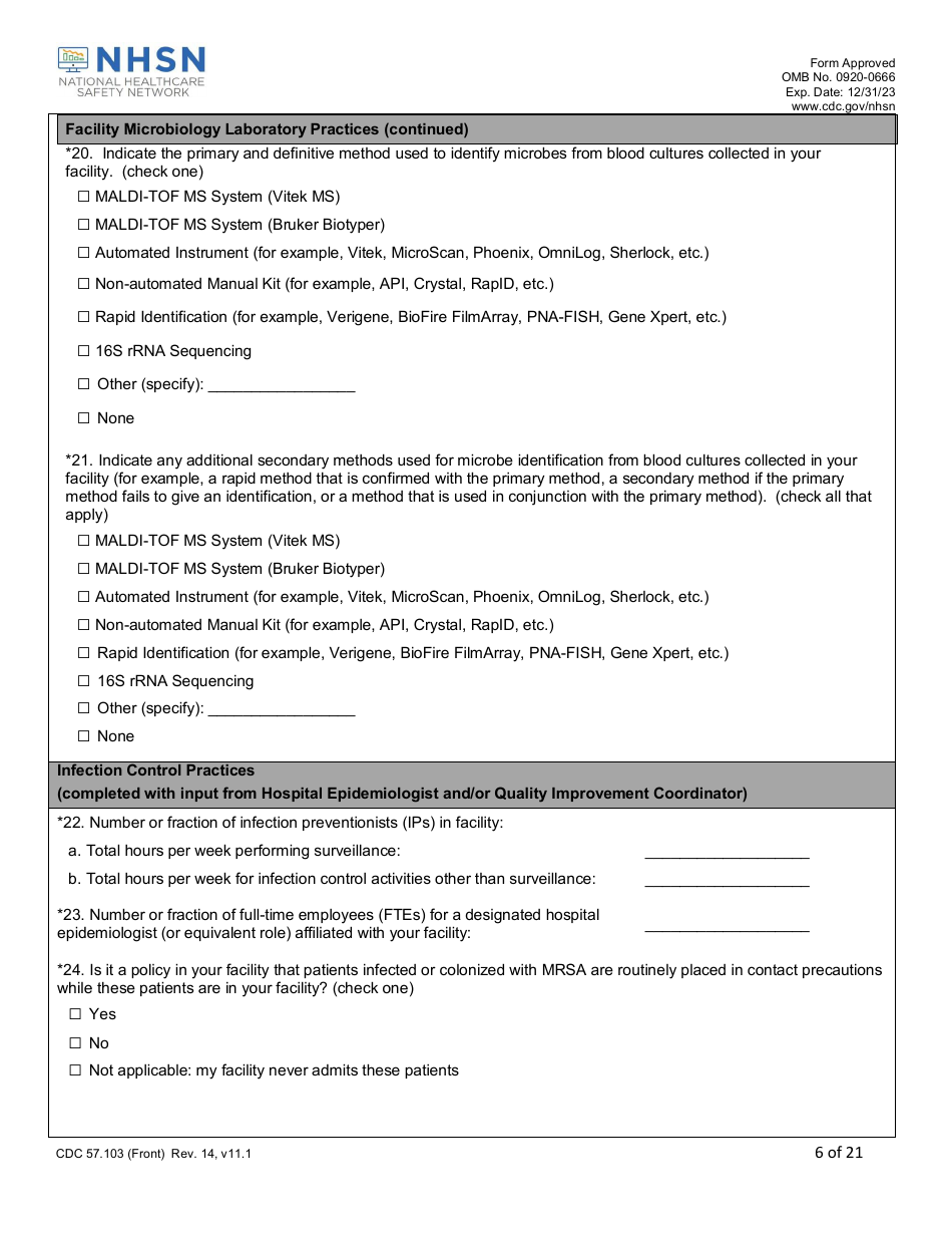 Form CDC57.103 Patient Safety Component - Annual Hospital Survey, Page 6