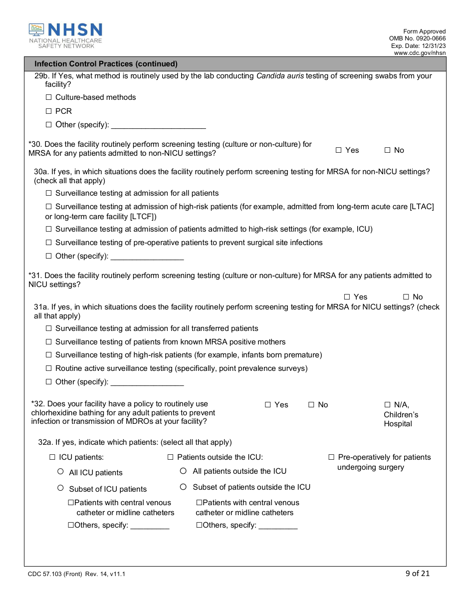 Form CDC57.103 Patient Safety Component - Annual Hospital Survey, Page 9